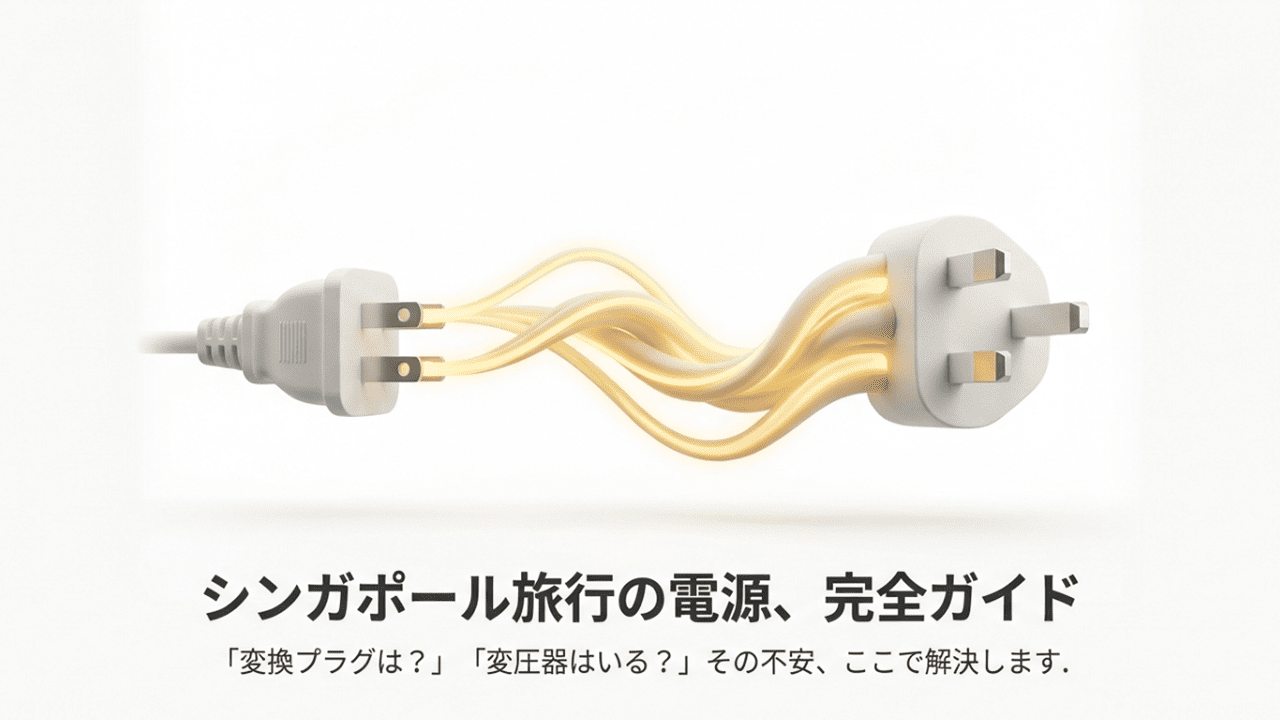 シンガポール旅行での変換プラグや変圧器の必要性を解説するガイドの表紙