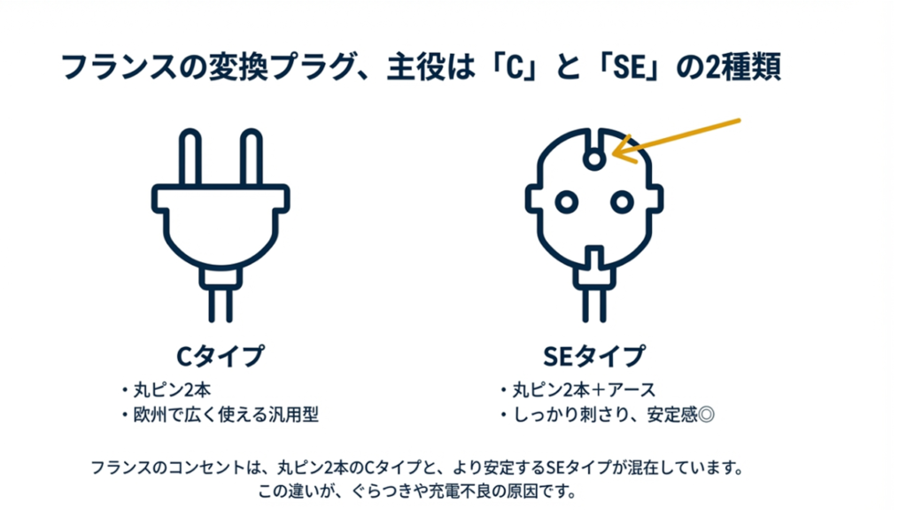CタイプとSEタイプのプラグ形状の比較図