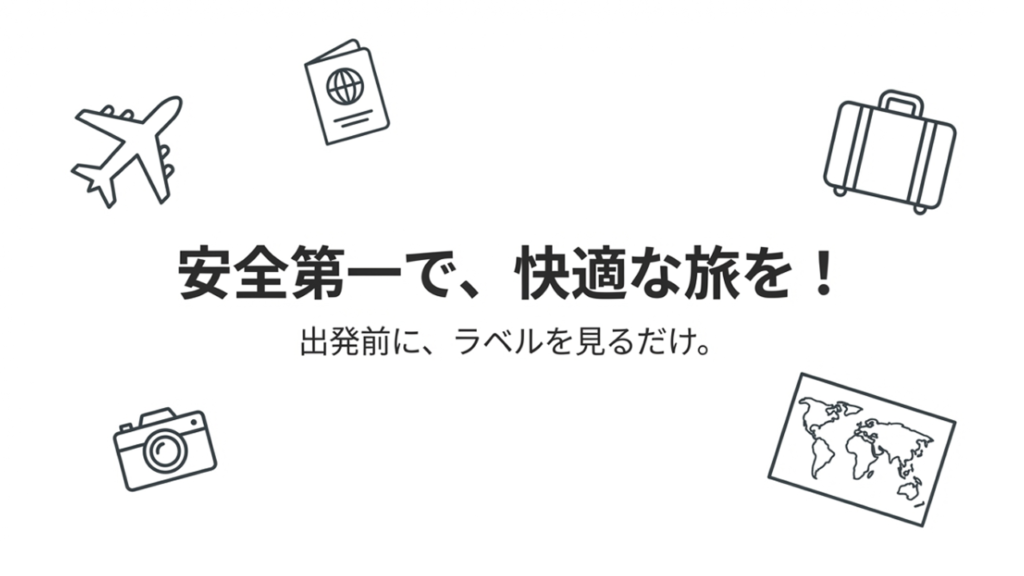 出発前にラベルを確認して安全に海外旅行を楽しむ締めくくりの図