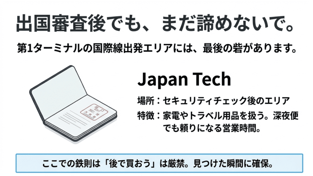 セキュリティチェック後にある家電店「Japan Tech」の場所と特徴、見つけた瞬間に確保すべきという鉄則