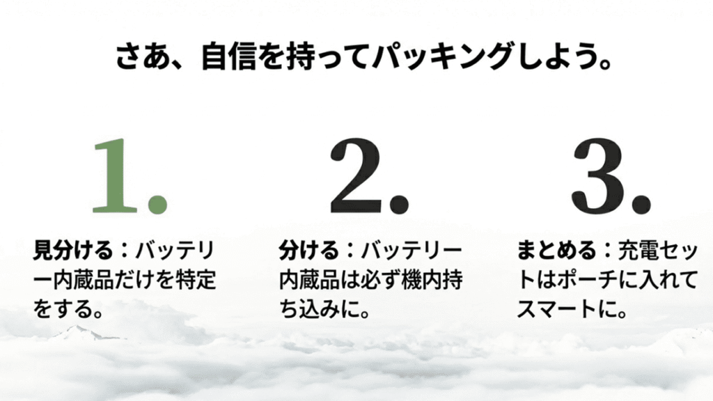 「見分ける」「分ける」「まとめる」の3工程で自信を持ってパッキングするための最終確認リスト