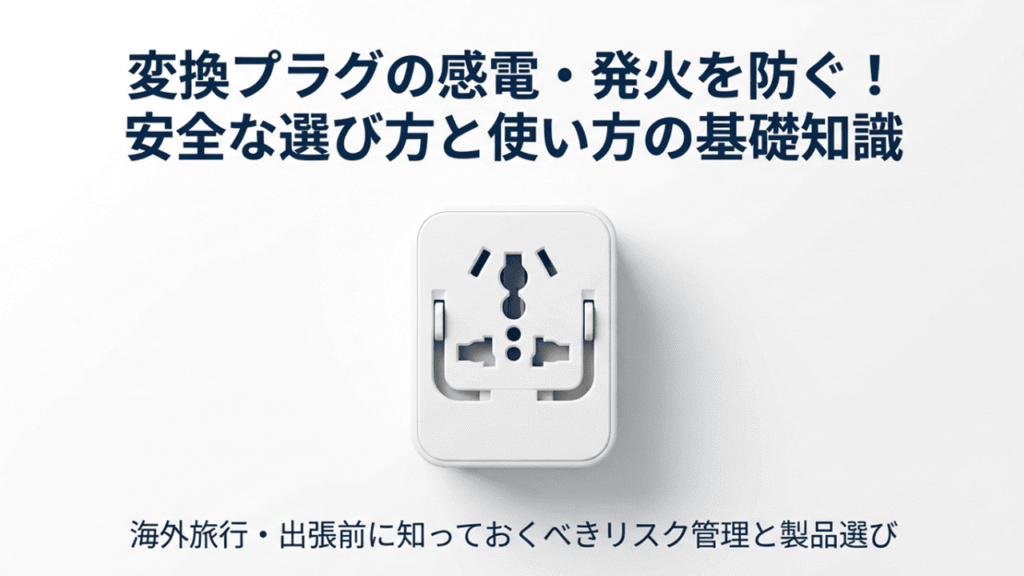 変換プラグの感電・発火を防ぐための安全な選び方と使い方の基礎知識を解説するガイドの表紙。